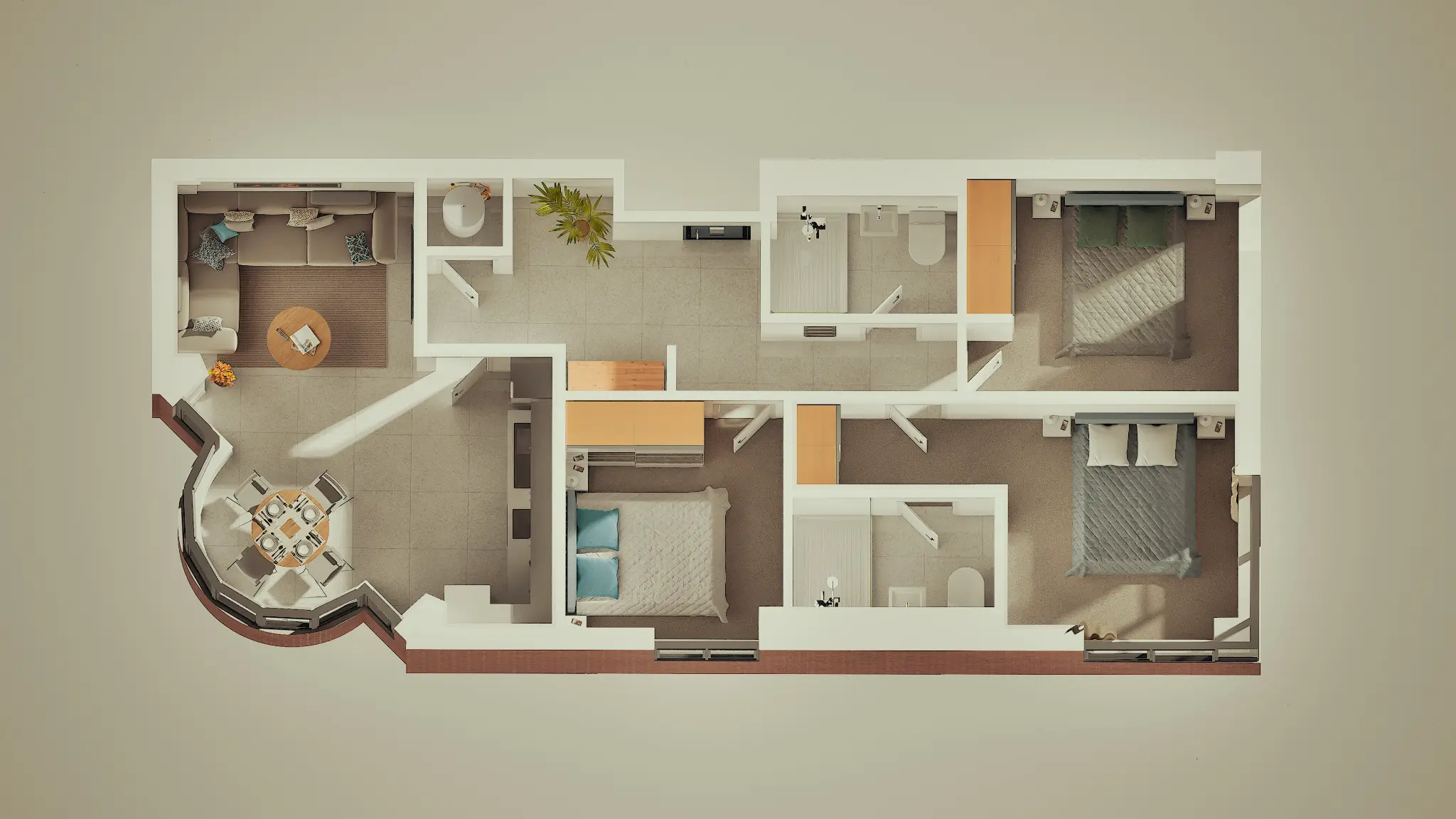 Two Bedroom Apartment with Balcony Floor Plan